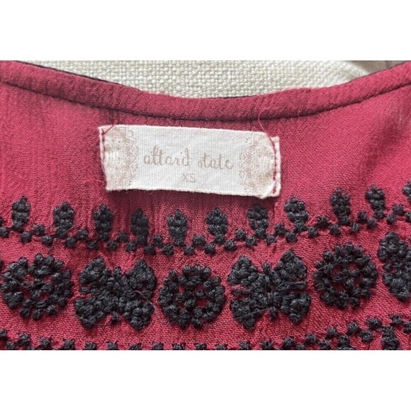 Altard State XS Boho Top Maroon Embroidered Long Sleeve Blouse - Picture 5 of 6